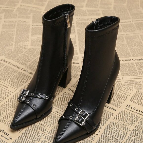 Black Business Casual Women's Versatile Elegant Ankle Boots - Picture 2 of 5